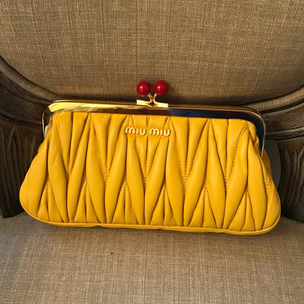 Miu Miu Matelasse Frame Clutch Yellow Leather